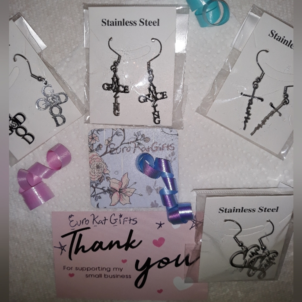 Cross Earrings Silver‎ Charm (1 ) Faith lg, Grace, Faith sm,God charm dangle NEW